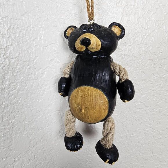 Vintage Bert Anderson Christmas Bear Ornament 2002 Dangling Folk‎ Art Jute Rope - Picture 3 of 16